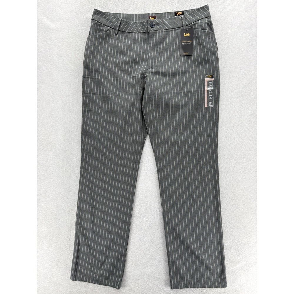 Lee Wrinkle Free Dress Pants Womens 16 Tall Gray Pinstripe Straight Leg Work NWT